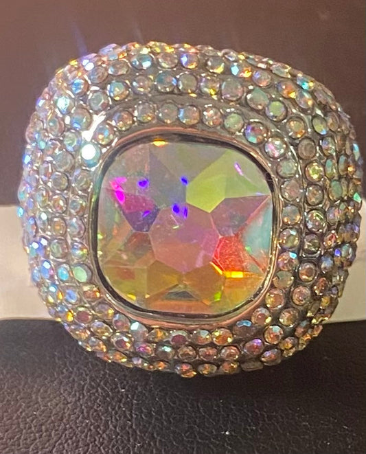 Silver sling iridescent nugget ring