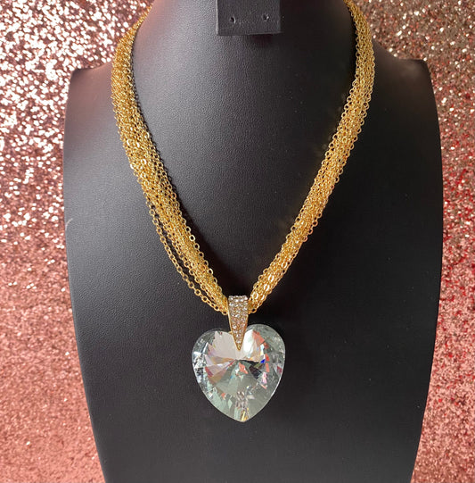 Clear Heart Gold Layered Necklace