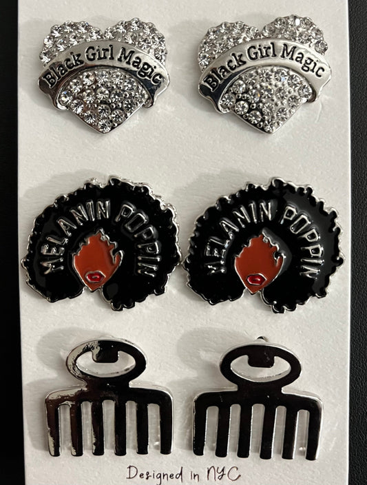 Silver 3 Pair Earring Set