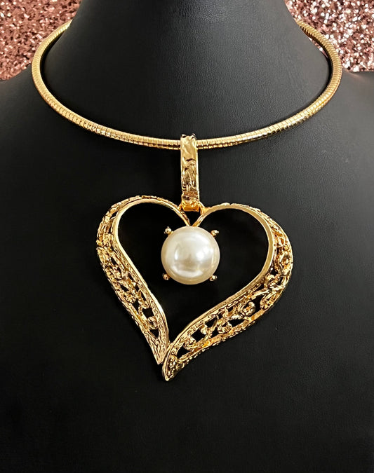 Gold & Pearl Heart Necklace