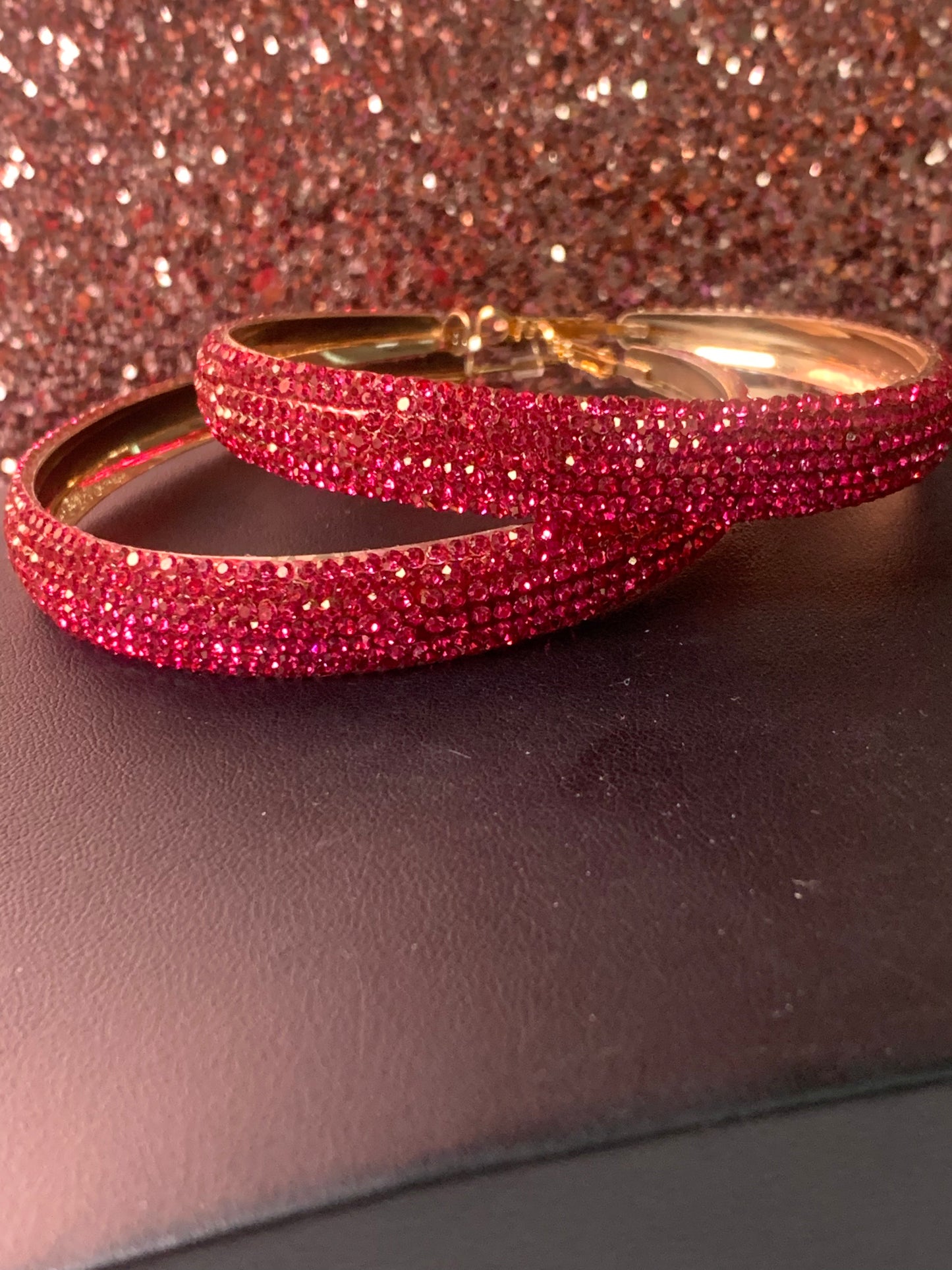 Pink Rhinestone Gold Hoops