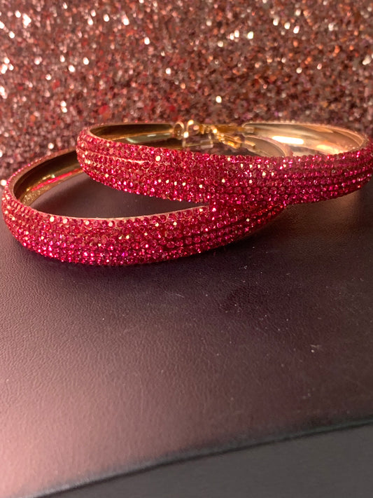 Pink Rhinestone Gold Hoops