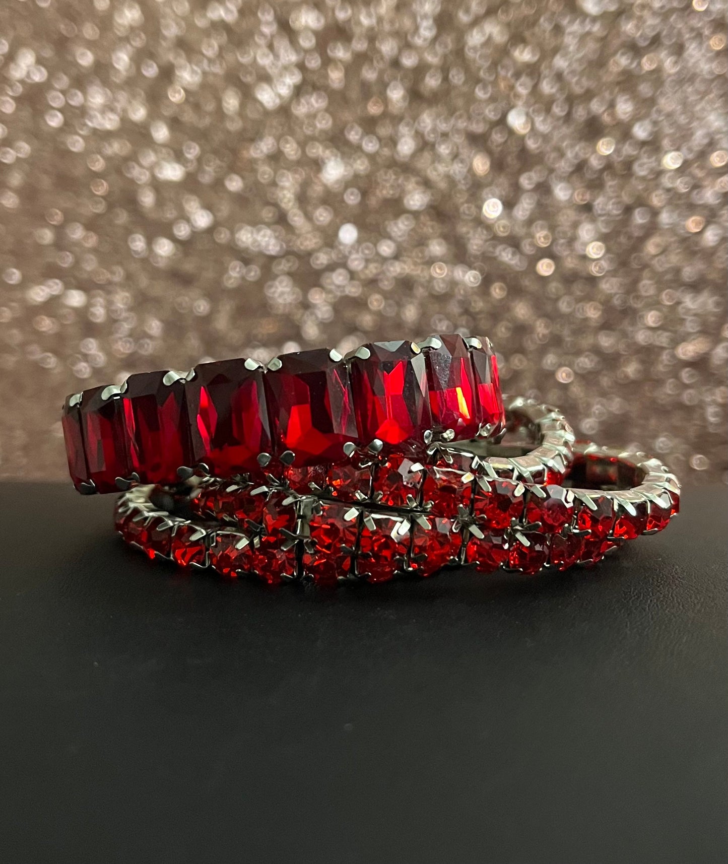 Red & Silver Stack Bracelets