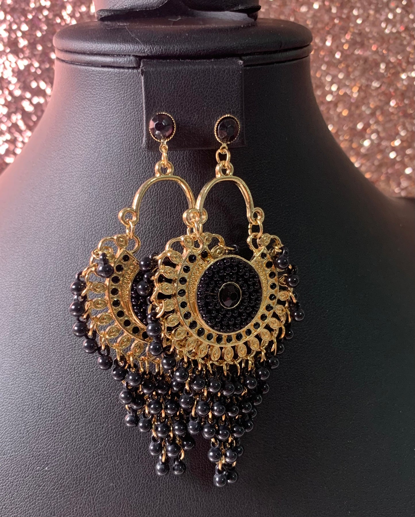 Black Beaded Chandelier Earrings