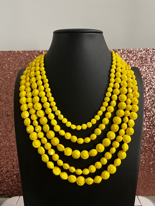 Yellow Layered  Bead Necklace