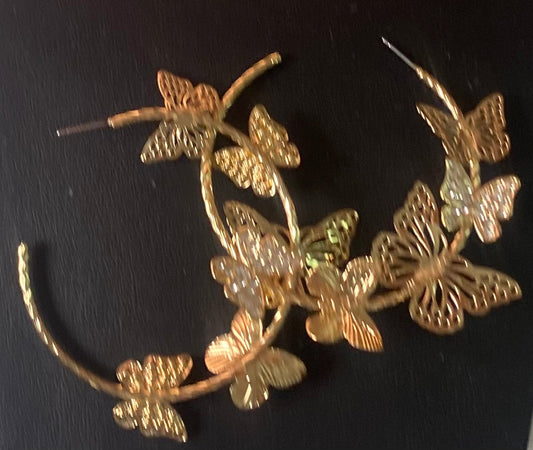 Gold hoop butterfly earrings