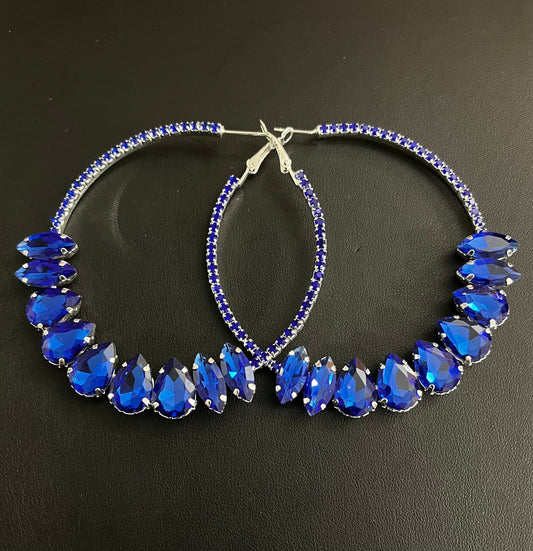 Silver  & Blue Hoop Earrings