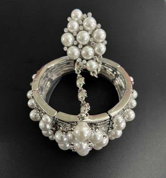 Silver Bling & Pearl Bracelet Ring