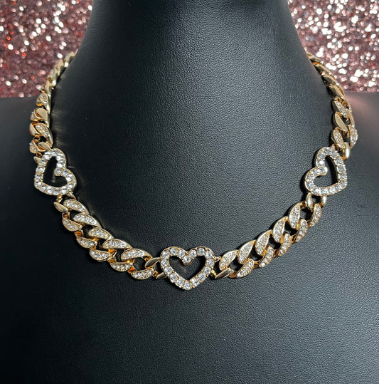 Gold Bling 3 Heart Necklace