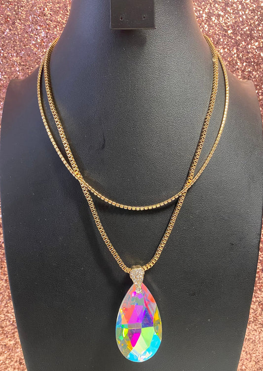 Gold AB Tear Drop Necklace