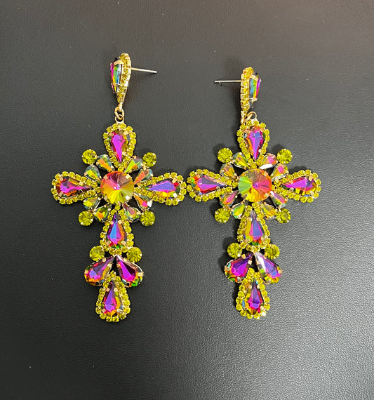 Gold Green & Oil Spill Earrings