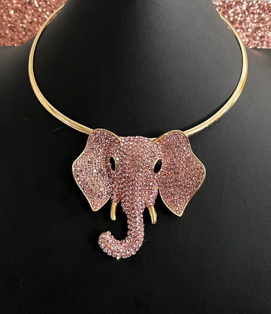 Gold Pink Elephant choker Necklace