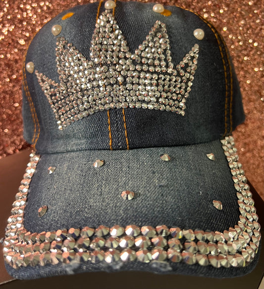 Dark denim bling crown cap