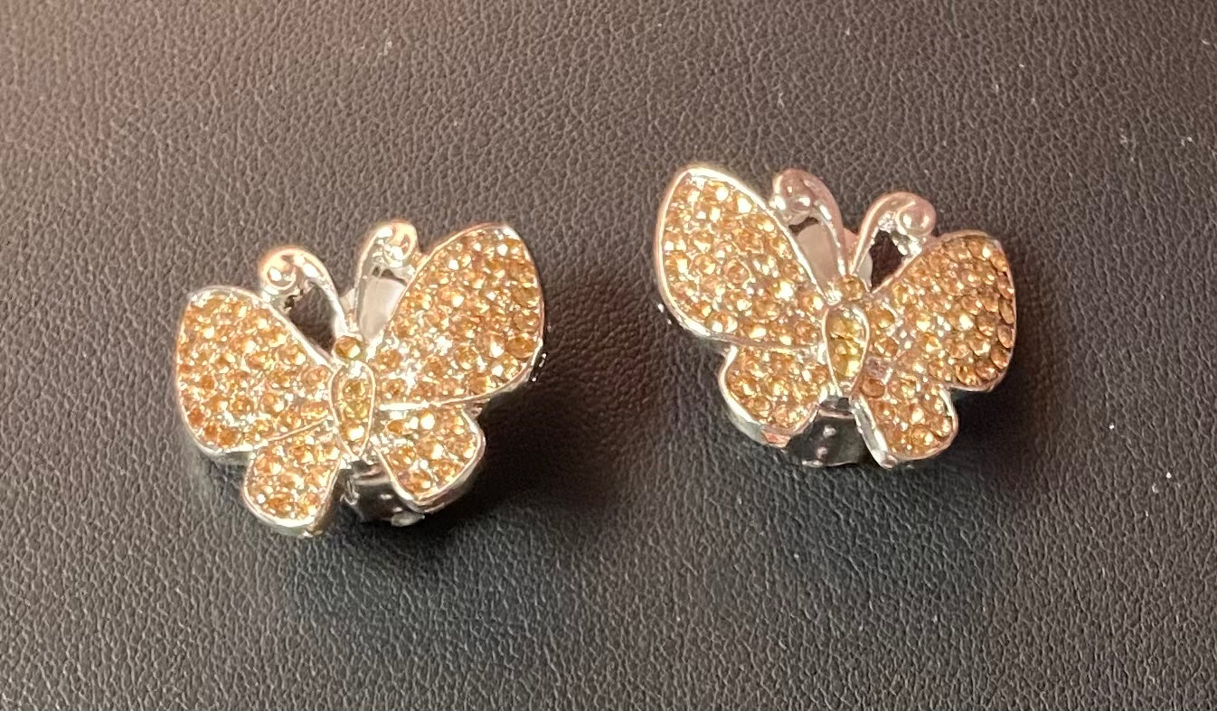 Silver peach bling clip on earrings