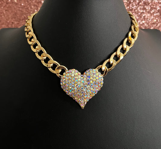 Gold iridescent Heart Necklace