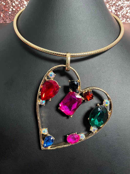Gold Multi Choker Heart Necklace