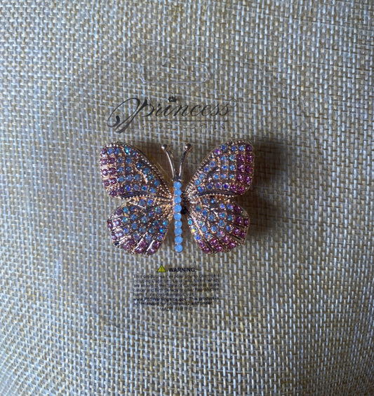 Gold Pink & AB Butterfly Brooch