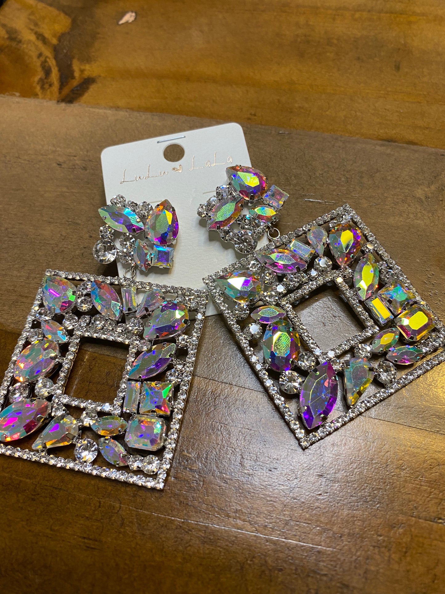 Silver Iridescent Frame Silver Earring